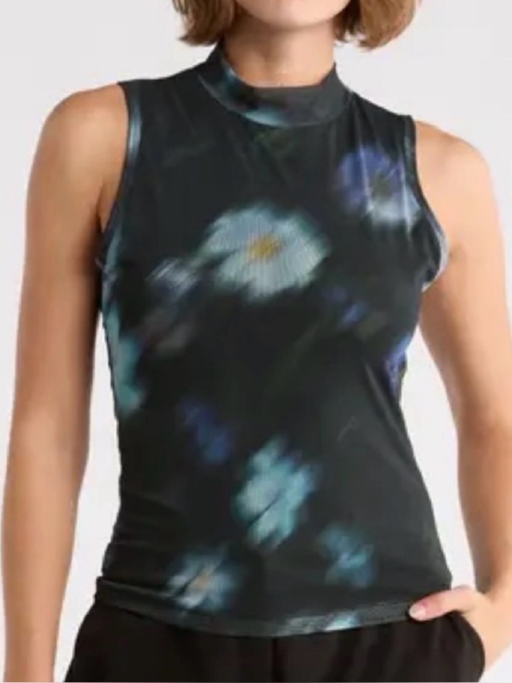 NWT rag & bone Aliyah Black Floral Mock-Neck Sleeveless Top